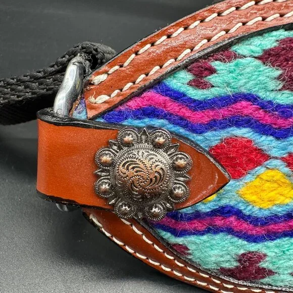 Showman Nylon Bronc Halter Aztec Western Brown Leather Teal Pink Purple Stripes - Picture 8 of 9